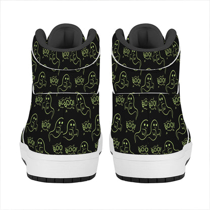 Boo Ghost Pattern Print High Top Leather Sneakers