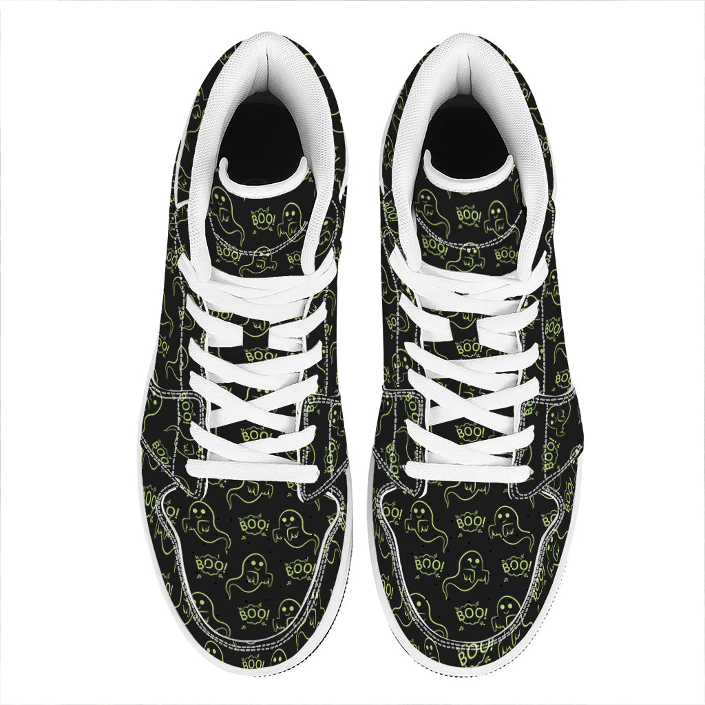 Boo Ghost Pattern Print High Top Leather Sneakers