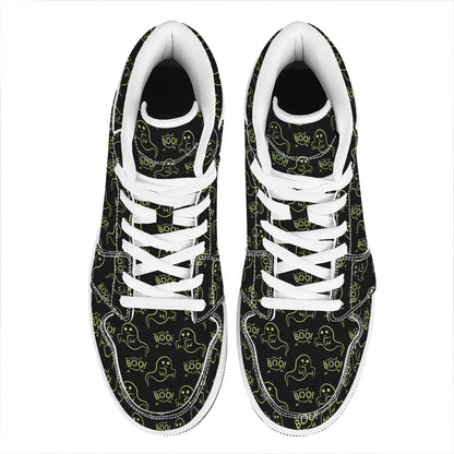Boo Ghost Pattern Print High Top Leather Sneakers