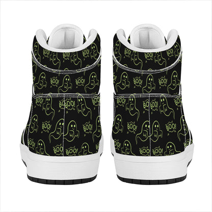 Boo Ghost Pattern Print High Top Leather Sneakers