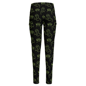 Boo Ghost Pattern Print High-Waisted Pocket Leggings