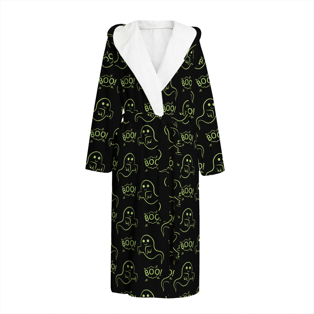 Boo Ghost Pattern Print Hooded Bathrobe