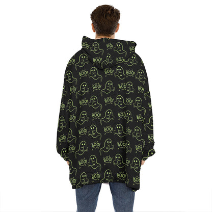 Boo Ghost Pattern Print Hoodie Blanket