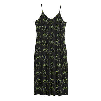 Boo Ghost Pattern Print Jersey Midi Cami Dress