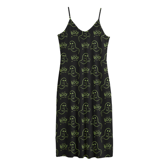 Boo Ghost Pattern Print Jersey Midi Cami Dress