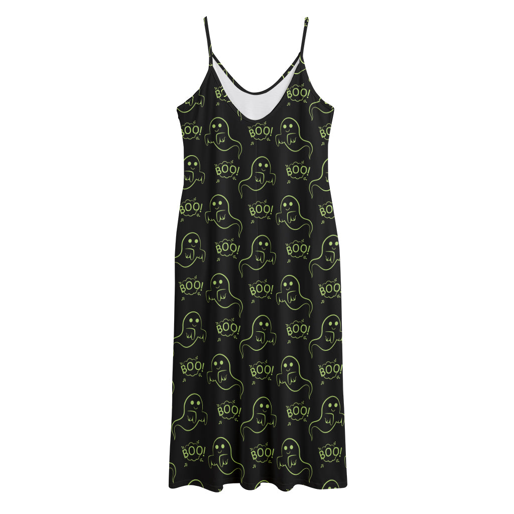 Boo Ghost Pattern Print Jersey Midi Cami Dress