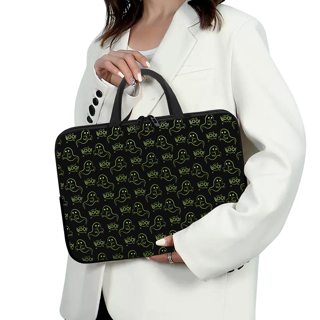 Boo Ghost Pattern Print Laptop Sleeve With Handle