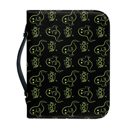 Boo Ghost Pattern Print Leather Bible Cover
