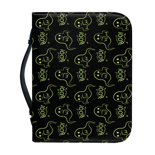 Boo Ghost Pattern Print Leather Bible Cover