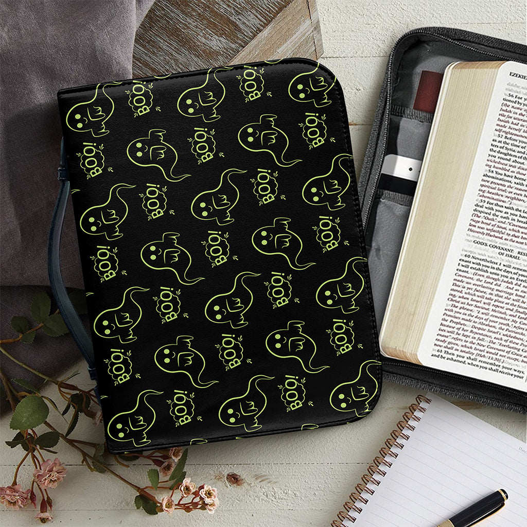 Boo Ghost Pattern Print Leather Bible Cover
