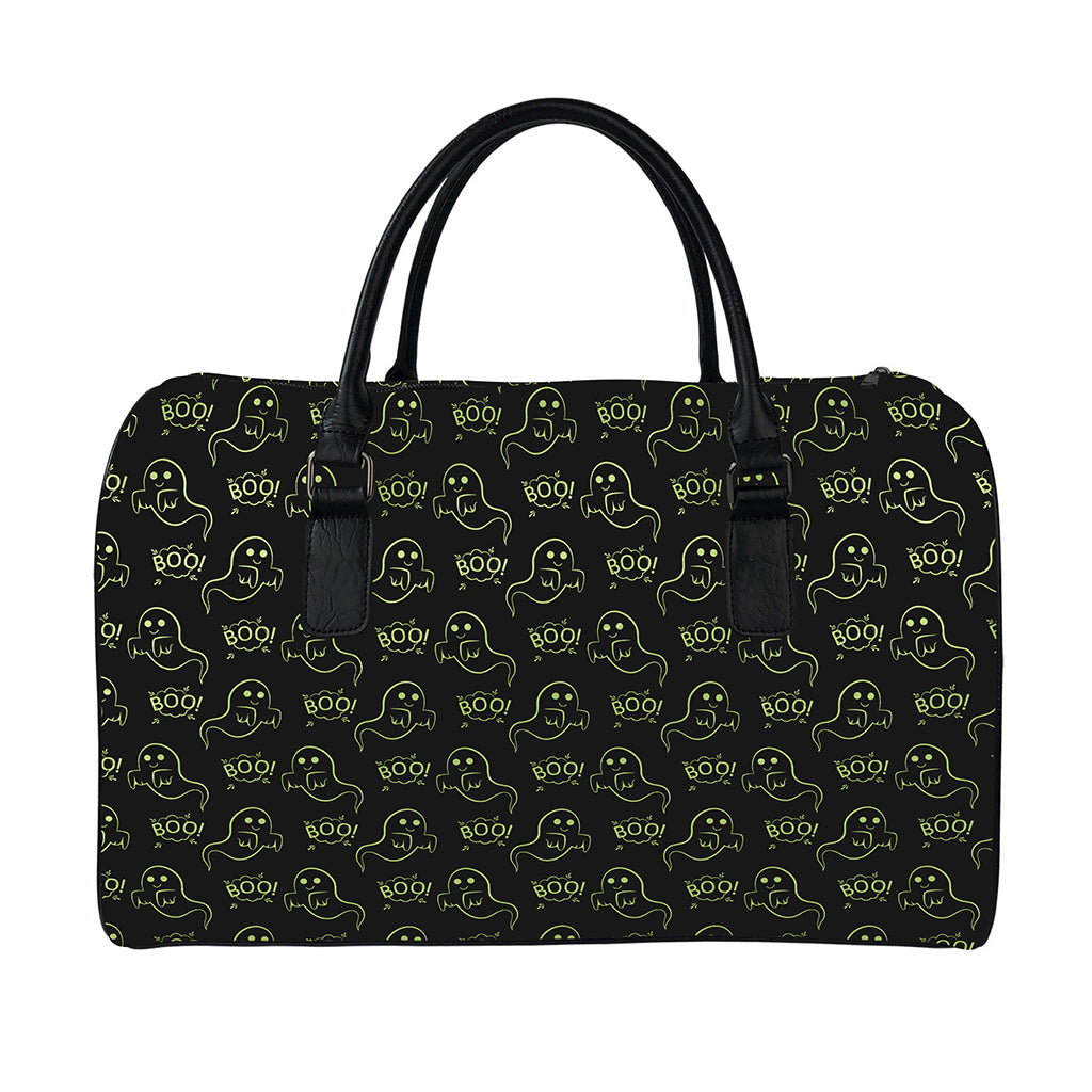 Boo Ghost Pattern Print Leather Duffle Bag