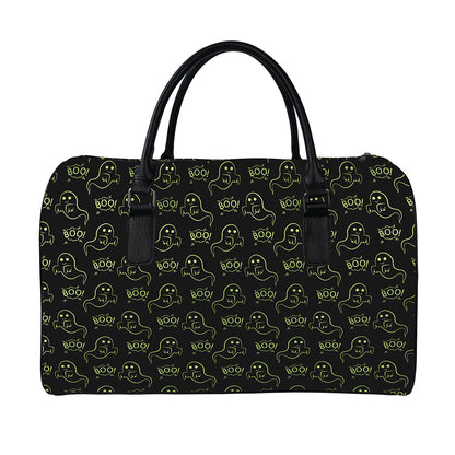 Boo Ghost Pattern Print Leather Duffle Bag