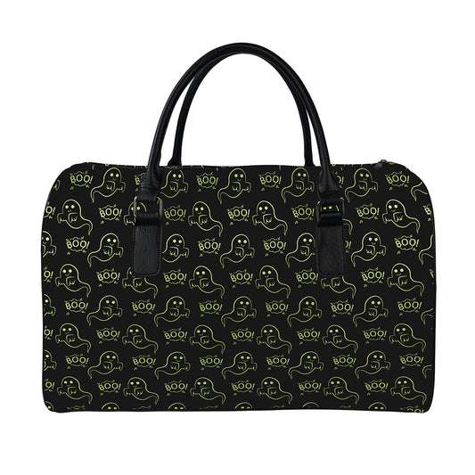 Boo Ghost Pattern Print Leather Duffle Bag