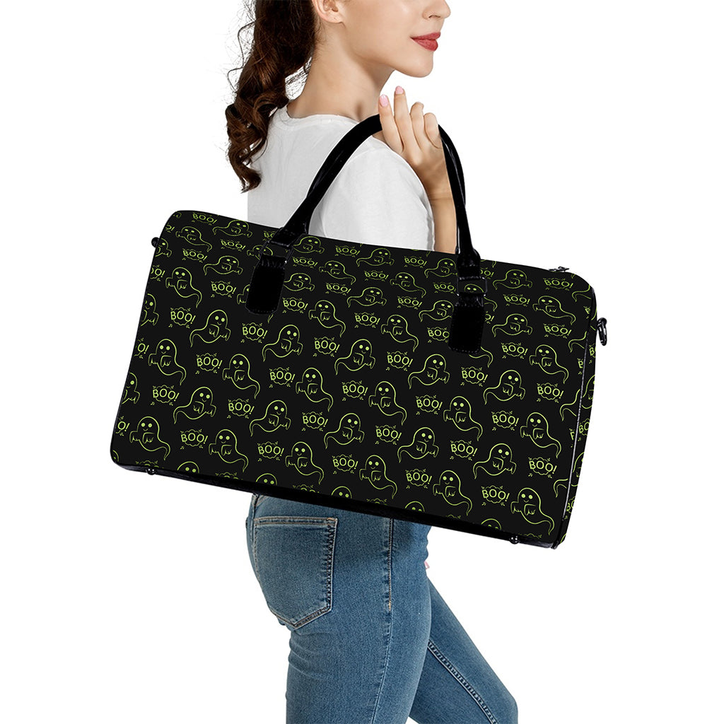 Boo Ghost Pattern Print Leather Duffle Bag
