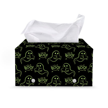 Boo Ghost Pattern Print Leather Tissue Box Cover