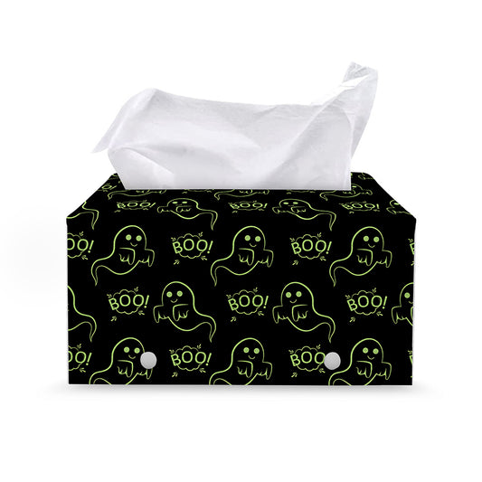 Boo Ghost Pattern Print Leather Tissue Box Cover