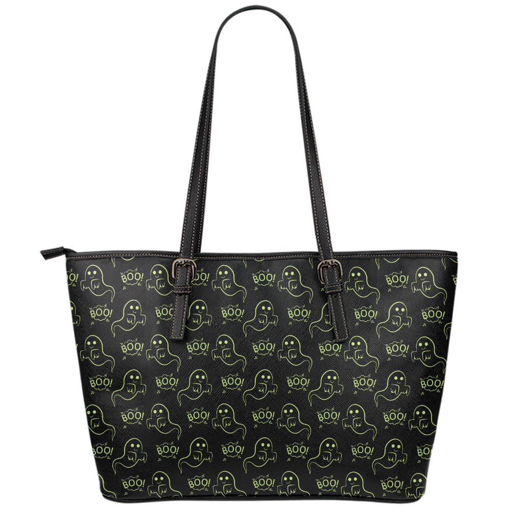 Boo Ghost Pattern Print Leather Tote Bag