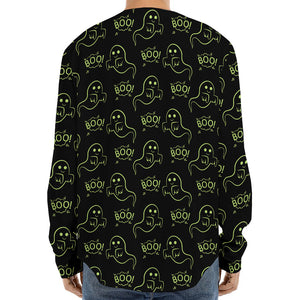 Boo Ghost Pattern Print Long Sleeve Baseball Jersey