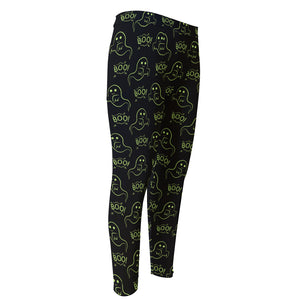 Boo Ghost Pattern Print Men's Compression Pants