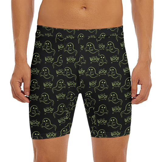 Boo Ghost Pattern Print Men's Long Boxer Briefs