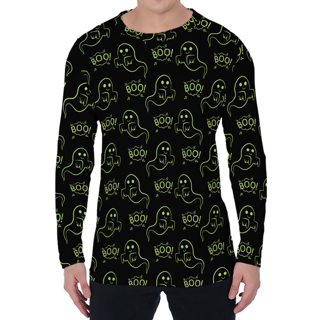 Boo Ghost Pattern Print Men's Long Sleeve T-Shirt