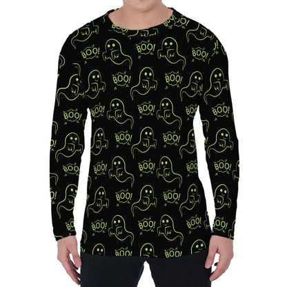 Boo Ghost Pattern Print Men's Long Sleeve T-Shirt
