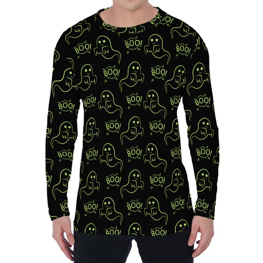 Boo Ghost Pattern Print Men's Long Sleeve T-Shirt