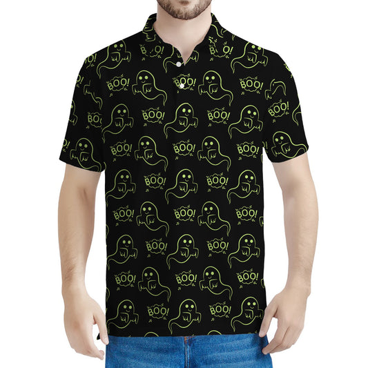 Boo Ghost Pattern Print Men's Polo Shirt