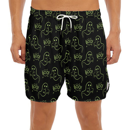 Boo Ghost Pattern Print Men's Split Running Shorts
