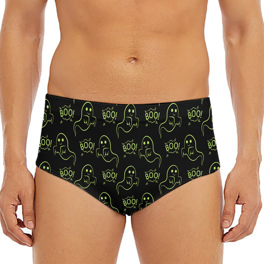 Boo Ghost Pattern Print Men's Triangle Swim Briefs