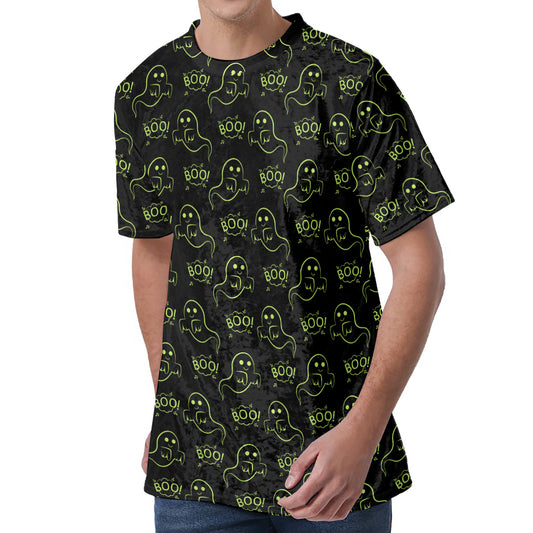 Boo Ghost Pattern Print Men's Velvet T-Shirt
