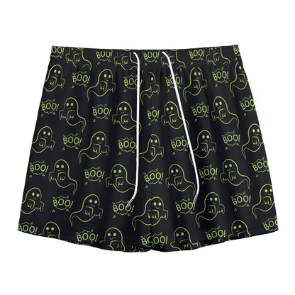 Boo Ghost Pattern Print Mesh Shorts