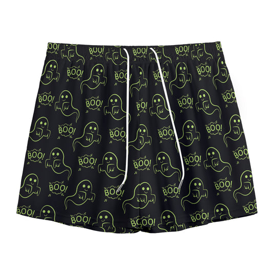 Boo Ghost Pattern Print Mesh Shorts
