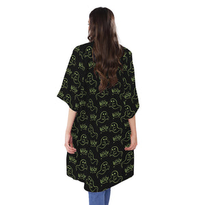 Boo Ghost Pattern Print Open Front Beach Cover Up