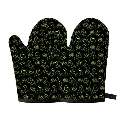 Boo Ghost Pattern Print Oven Mitts