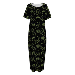 Boo Ghost Pattern Print Short Sleeve Long Nightdress