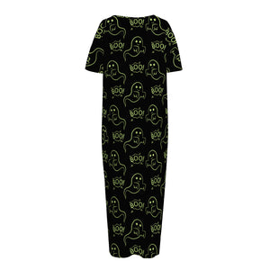 Boo Ghost Pattern Print Short Sleeve Long Nightdress