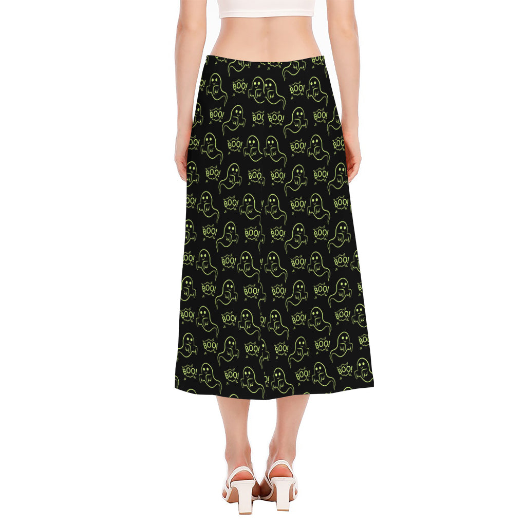 Boo Ghost Pattern Print Side Slit Midi Skirt
