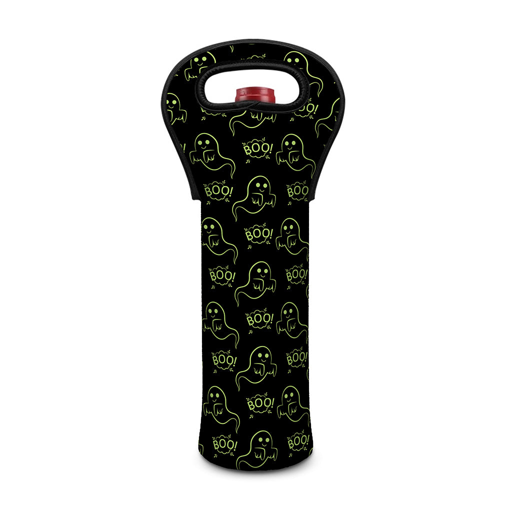 Boo Ghost Pattern Print Single Neoprene Wine Tote