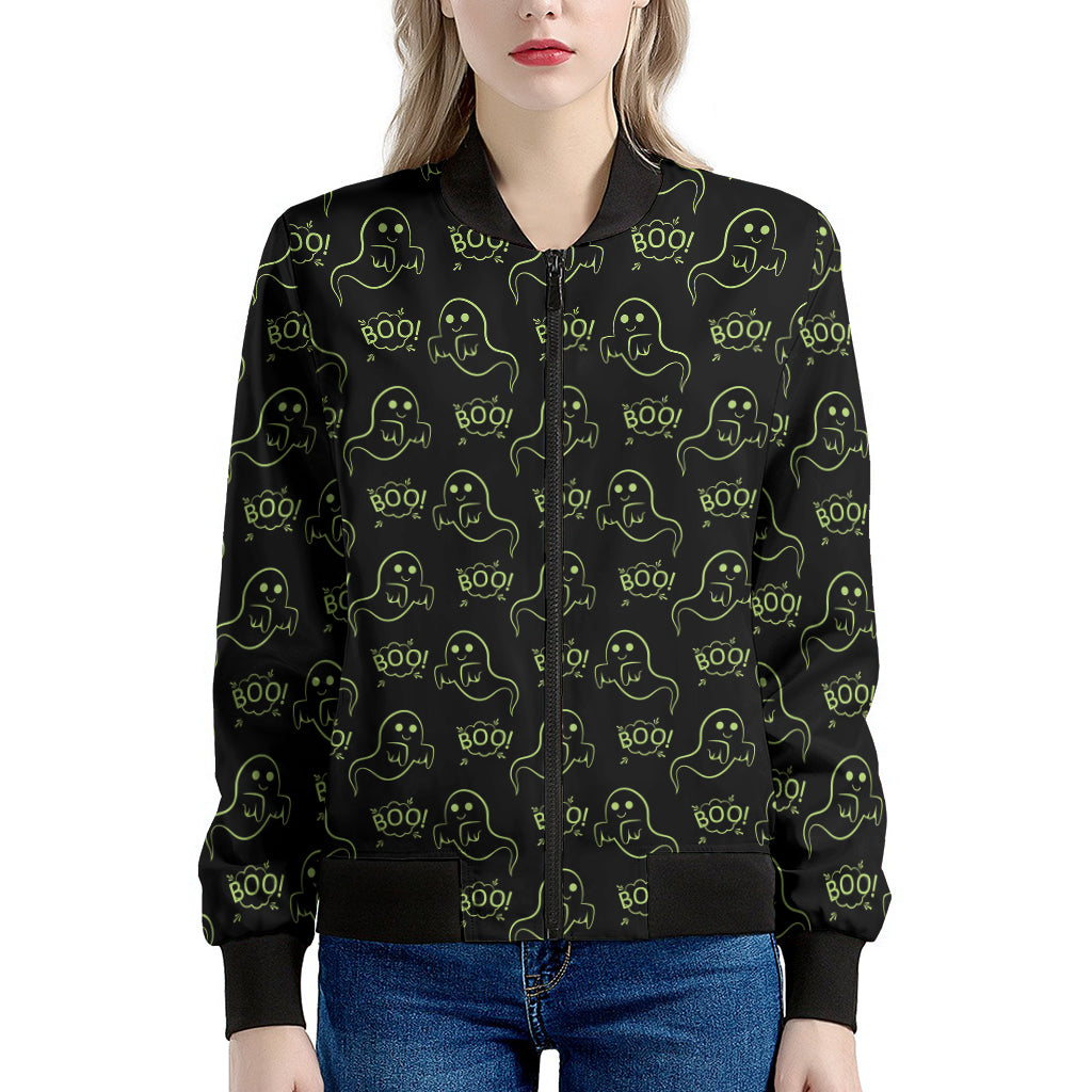 Boo Ghost Pattern Print Women's Bomber Jacket
