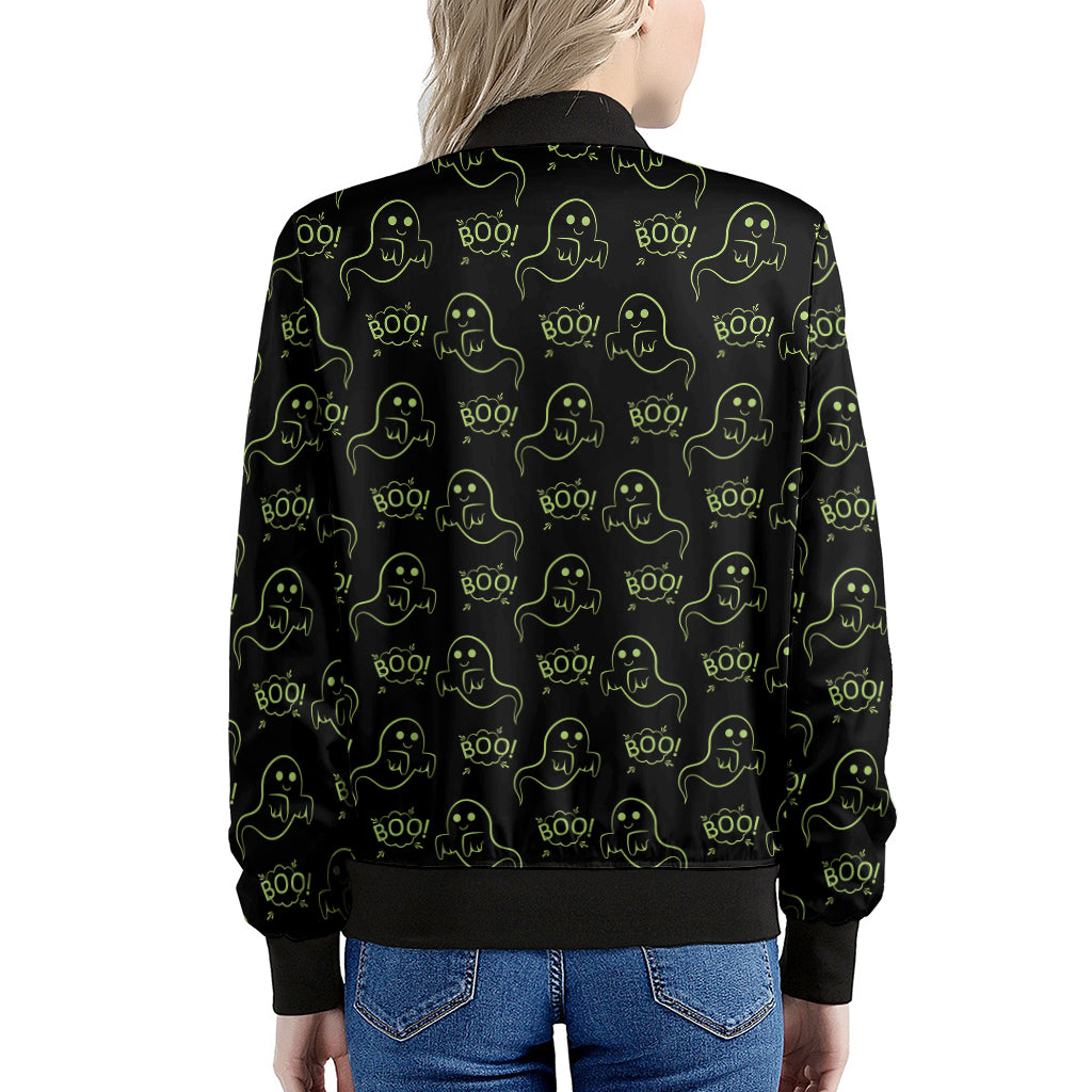 Boo Ghost Pattern Print Women's Bomber Jacket