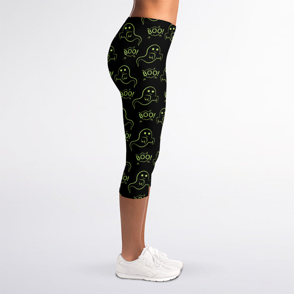 Boo Ghost Pattern Print Women's Capri Leggings
