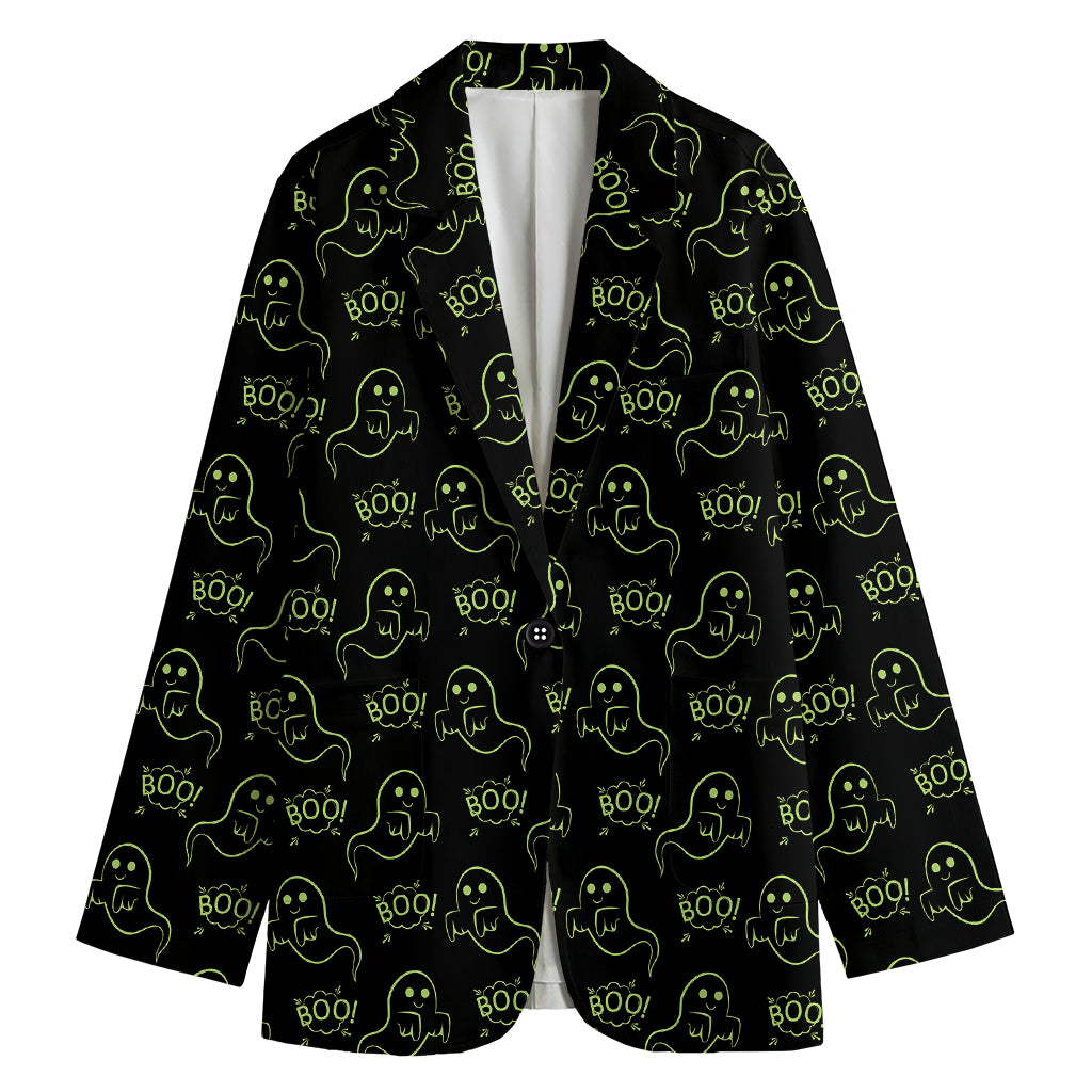 Boo Ghost Pattern Print Women's Cotton Blazer