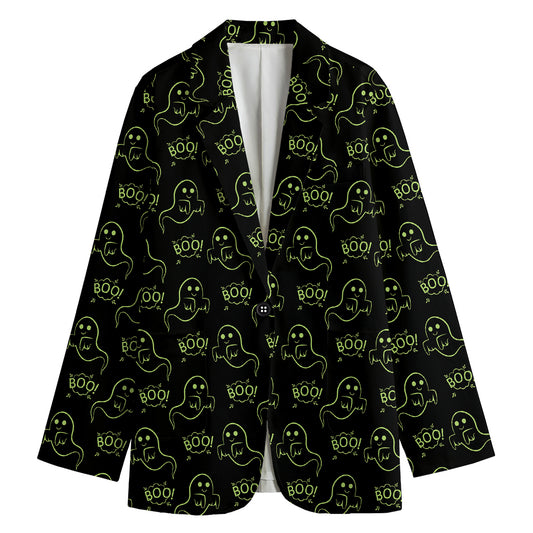 Boo Ghost Pattern Print Women's Cotton Blazer