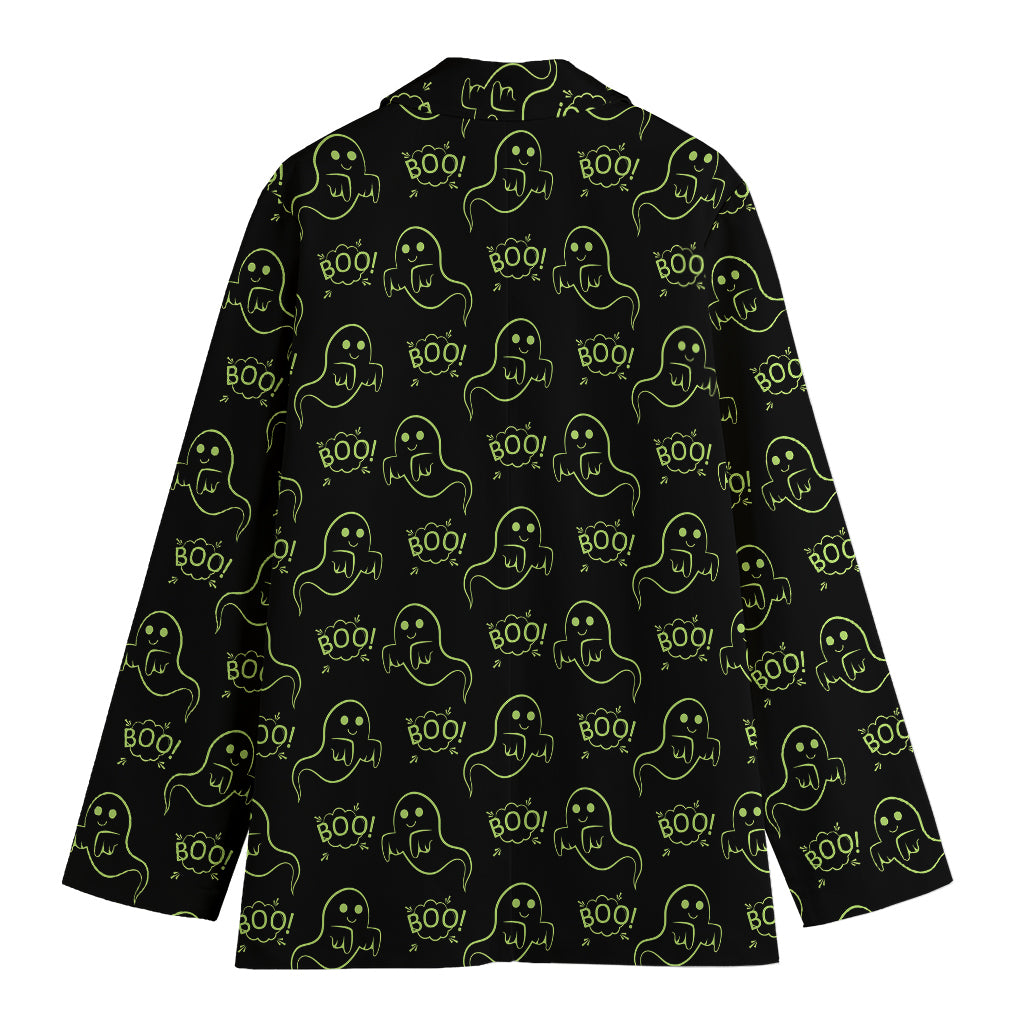 Boo Ghost Pattern Print Women's Cotton Blazer