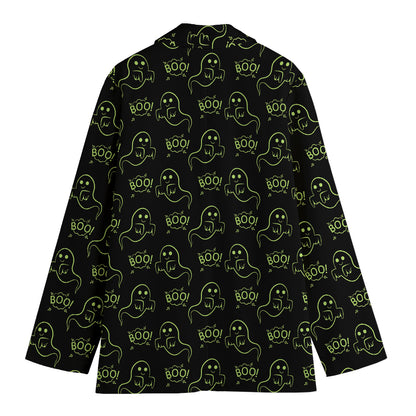 Boo Ghost Pattern Print Women's Cotton Blazer