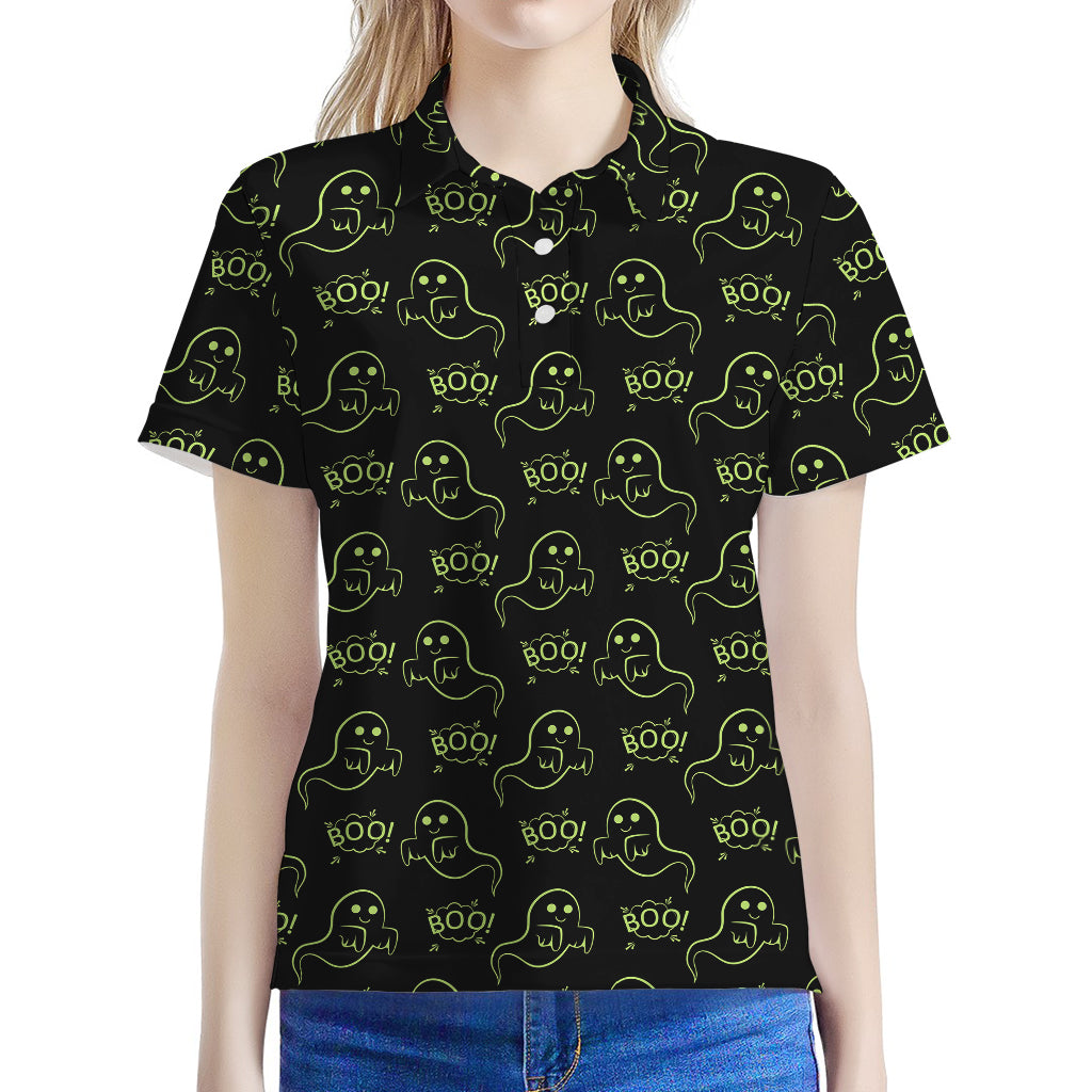 Boo Ghost Pattern Print Women's Polo Shirt