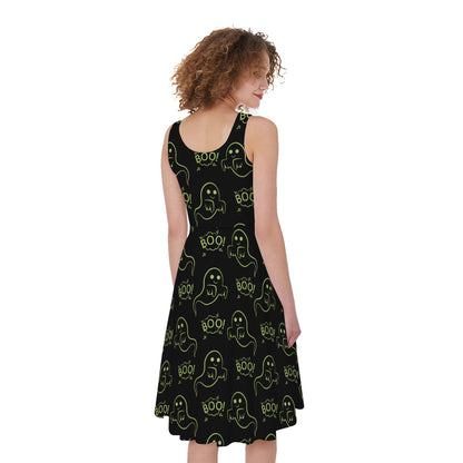 Boo Ghost Pattern Print Women's Sleeveless Dress