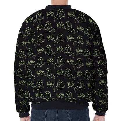 Boo Ghost Pattern Print Zip Sleeve Bomber Jacket