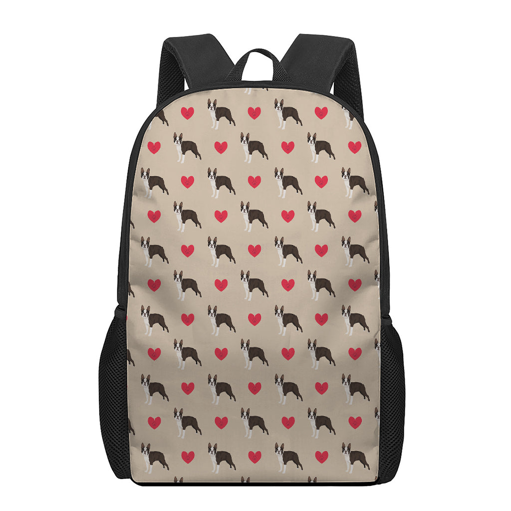 Boston Terrier Heart Pattern Print 17 Inch Backpack